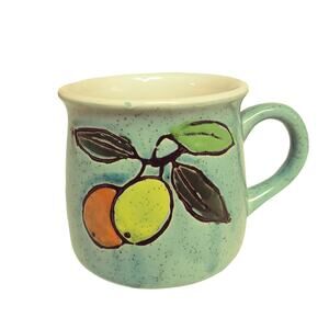 🍊 🍋Vintage Fruit Mug ☕ Hand Painted Ceramic Stoneware Rustic Cup🍐🍋‍🟩